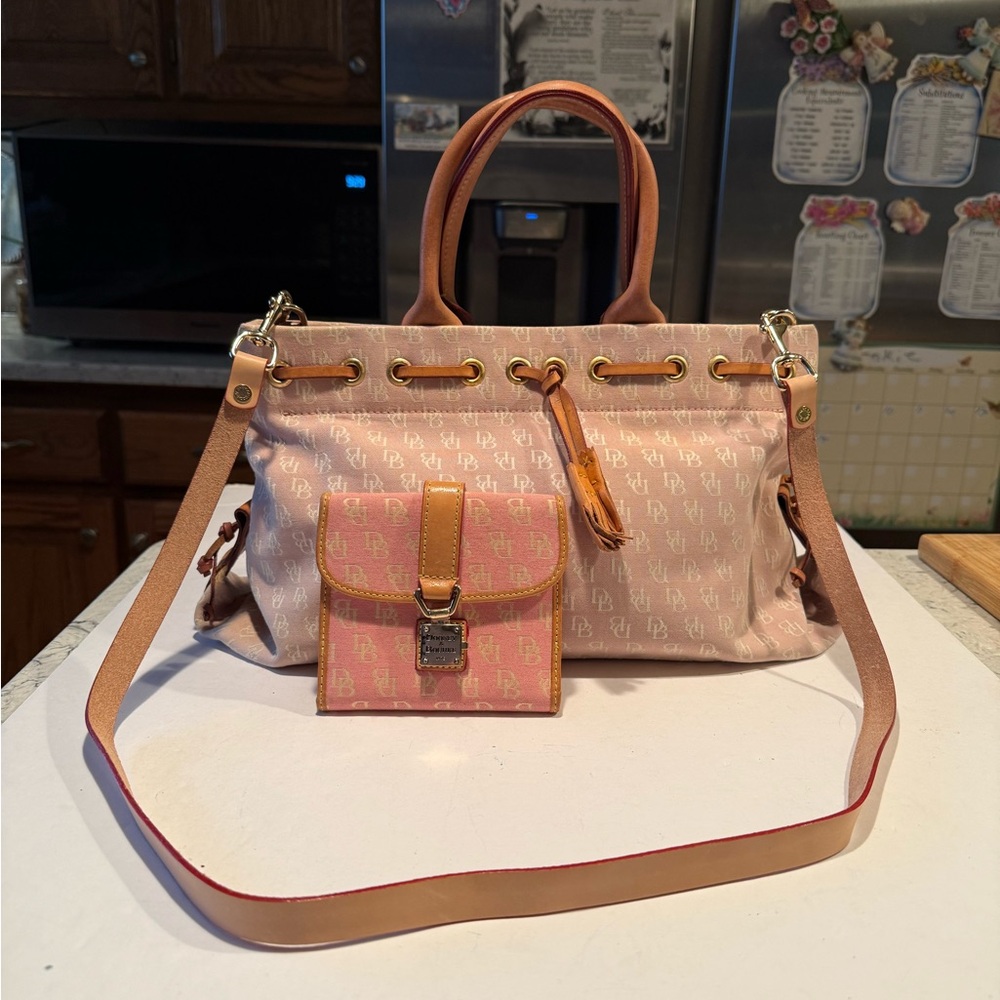DB Pink Monogram Canvas Leather Tassel Tote Shoulderbag Crossbody, Wallet